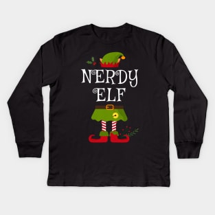 Nerdy Elf Shirt , Family Matching Group Christmas Shirt, Matching T Shirt for Family, Family Reunion Shirts Kids Long Sleeve T-Shirt